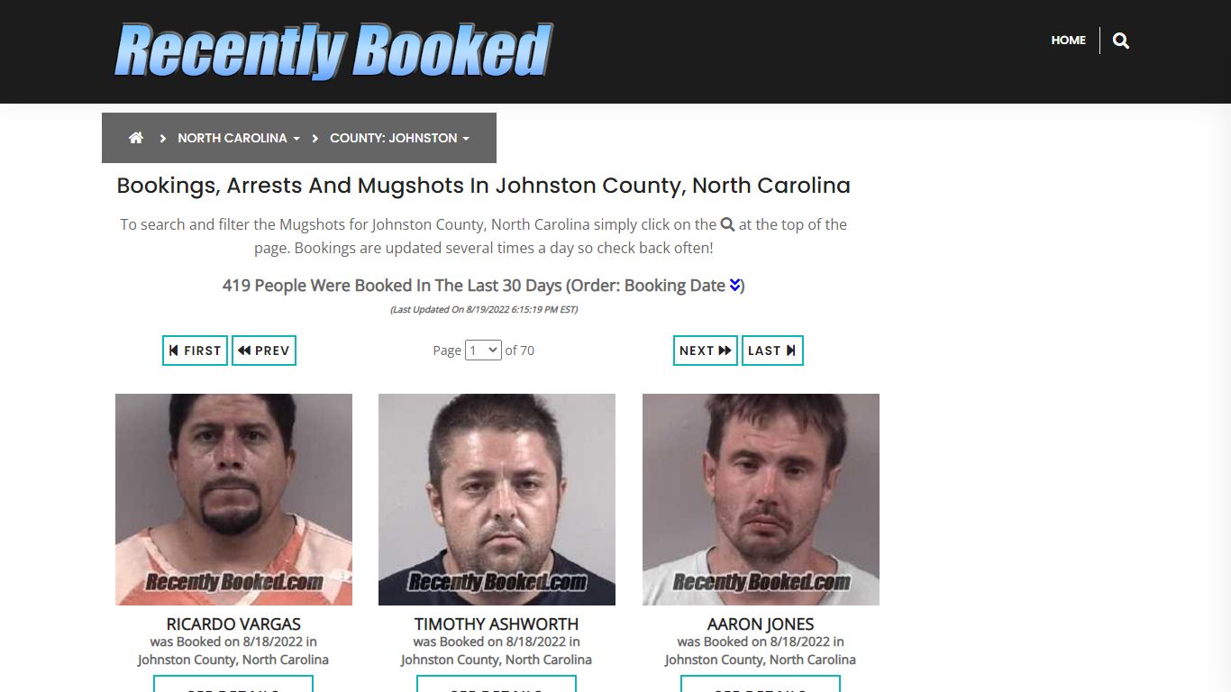 Bookings, Arrests and Mugshots in Johnston County, North Carolina